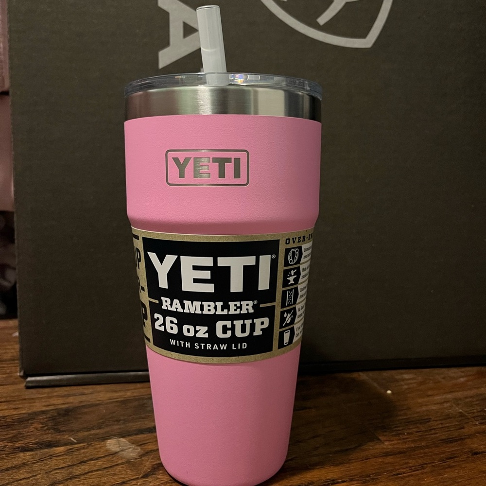Yeti Pink 26oz Rambler with straw lid